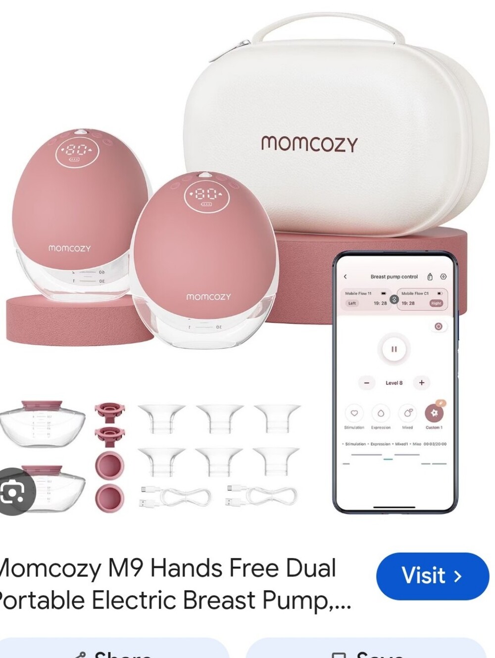 Momcozy M9 Hands-Free Dual Portable Electric Breast Pump - Rose Pink